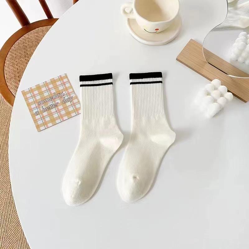 Женские хлопковые спортивные носки до середины икры с полосками Майярда, простые, высокоэластичные, повседневные, для девочек, удобные и дышащие женские носки