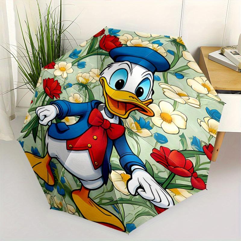 1pc Donald Duck Floral Automatic Opening and Closing Umbrella, Lightweight 3-Fold, With Cute Cartoon Characters, Suitable for Home, Outdoor
