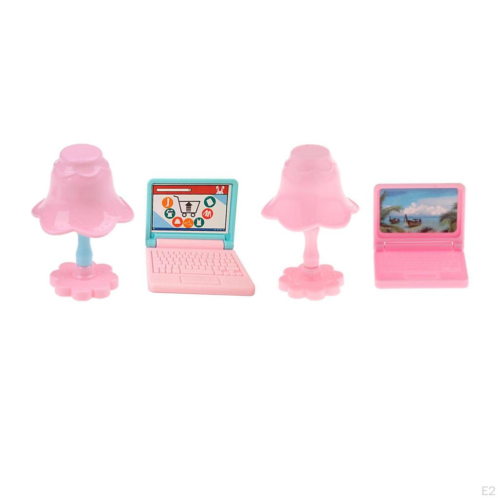 1 пакет кукольного домика, мини-сцена для ноутбука, миниатюрный компьютерный настольный светильник, набор имитаций ноутбука, складной