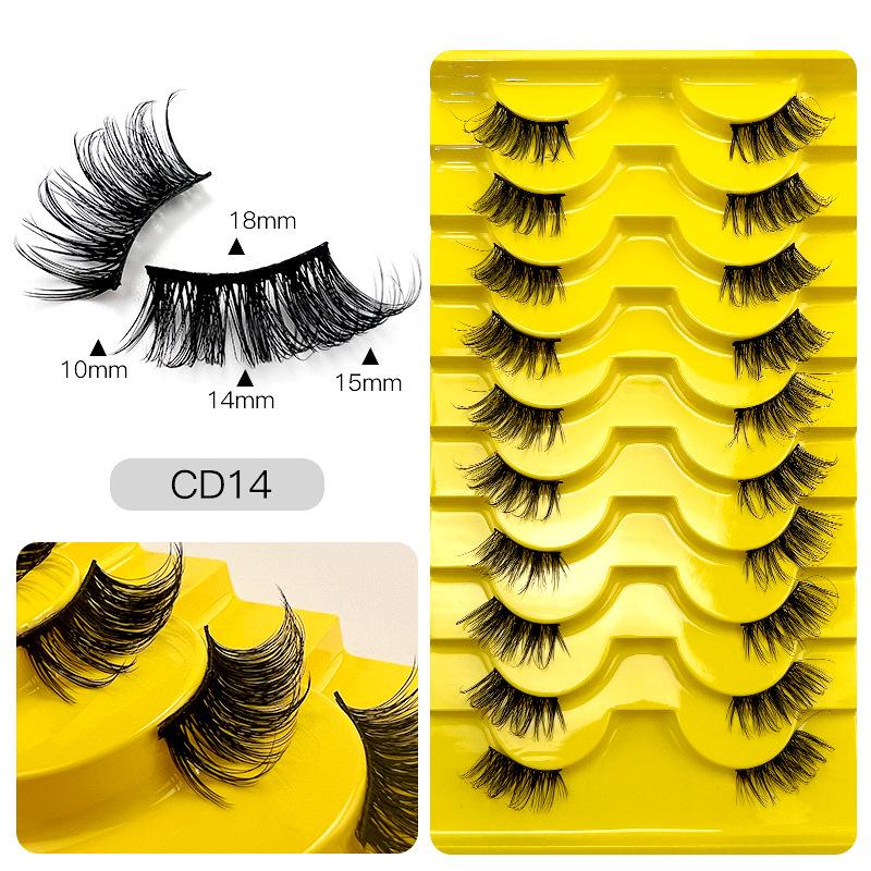 Новое химическое волокно, накладные ресницы на половину глаза, 10 пар толстых вьющихся, имитация привитых ресниц