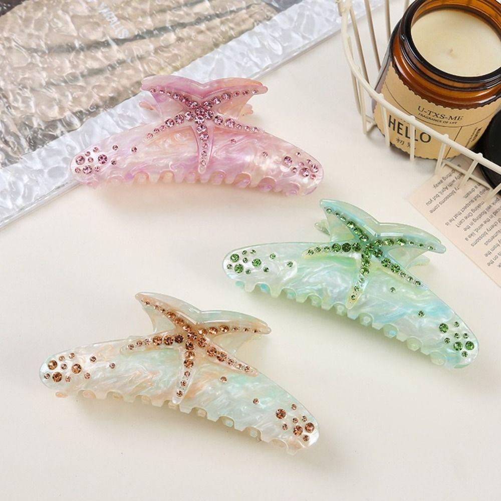 Acetic Acid Starfish Acetate Hair Clip Elegant Crystal Shell Hair Claw Rhinestone Shark Clip Beach