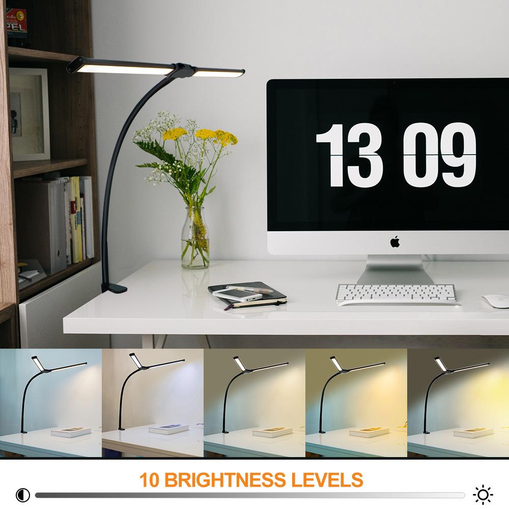 USB Powered Dual Head Reading Light Clip-On LED Desk Lamp with Adjustable Gooseneck