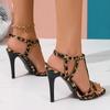 Size 35-43 New Summer Women's Open Toe Sexy Leopard Cross Narrow Band High Heels Party Women Sandals Sandalias Mujer