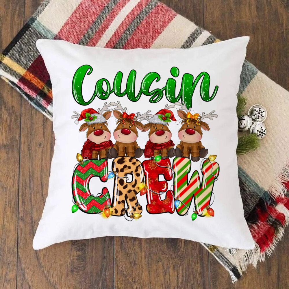 Christmas Crew Deer Print Pillow Case Winter Party Decor Home Cushion Cover Fall Holiday Pillowcase Xmas Gift for Family Friends