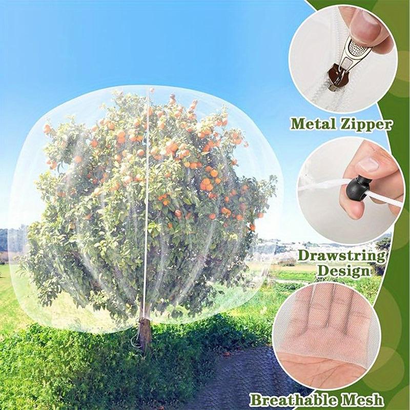Fruit Tree Netting Covers with Zipper & Drawstring Closure, Heavy-Duty PE Proof Net, Garden Protection Netting for Fruit Trees
