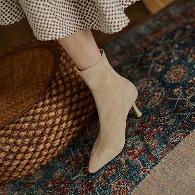 2024 осень новые короткие сапоги женские тонкие сапоги эластичные сапоги носки сапоги заостренный тонкий каблук высокий каблук интернет знаменитости средние женские сапоги
