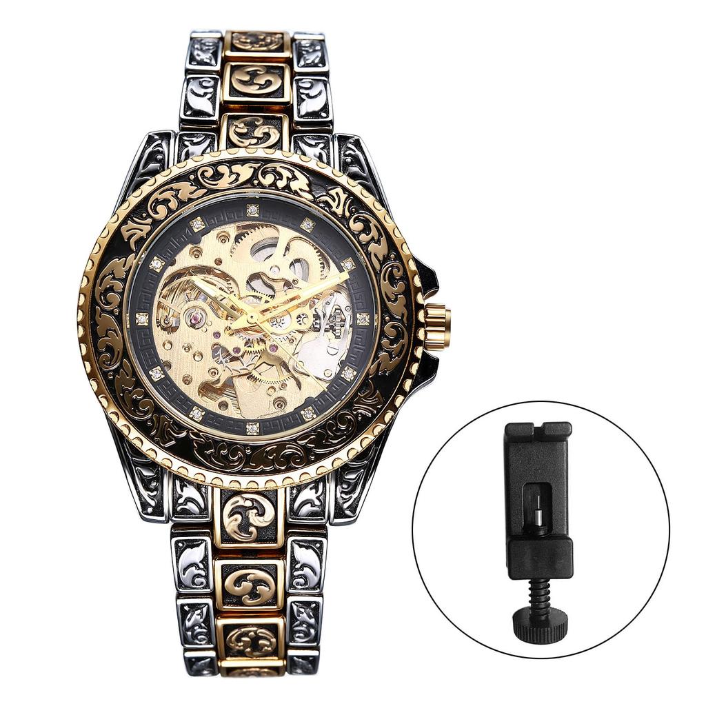 Automatic Watch with Skeleton Rotating Luminous Analog Stainless Steel and Fashion Perfect for or As a Gift for Him Men's Design, Bezel, Display,