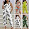 Women Jumpsuit Sleeveless Color Matching Printed Lace-up Bow Cross Back Pockets Ankle-banded Backless High Waist Lady Commute Party Jumpsuit