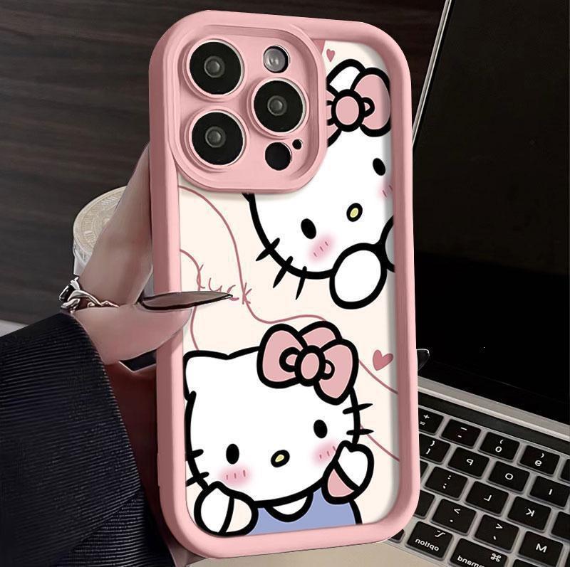 Машущая большая голова Hello Kitty iPhone16promax противоударное приложение Apple 14plus анимация 15 однотонный xr мягкий