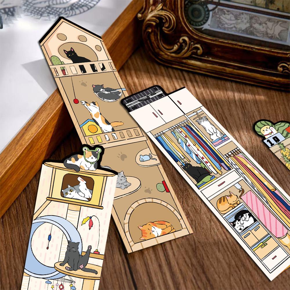30PCS Cartoon Cat World Bookmark Card Reading Laptop Luggage Waterproof Graduation Students Graffiti Stationery Pages Bookmarks