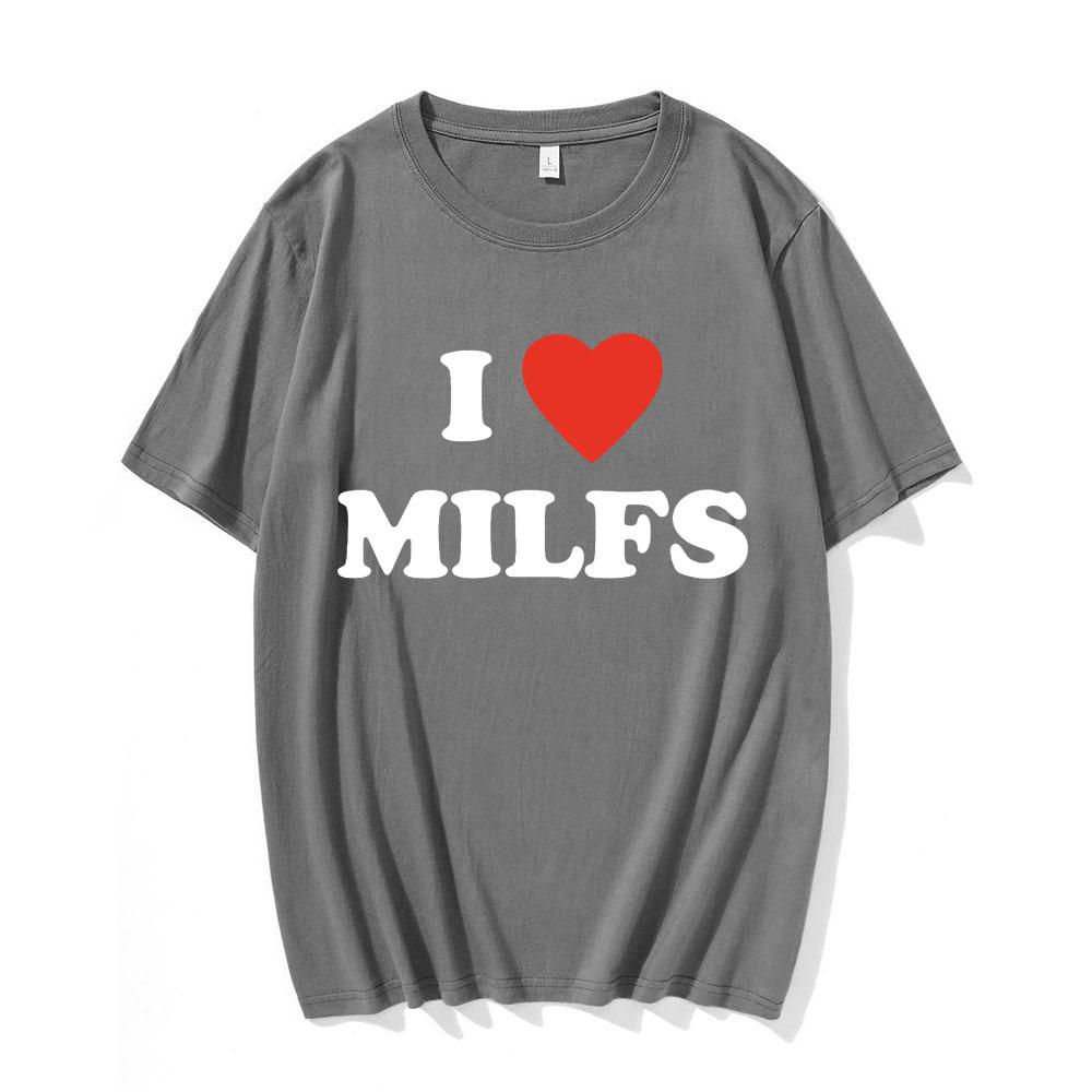 Модные Унисекс Футболки с Принтом I Love MILFS I Heart Hot Moms Мужские Женские Оверсайз Повседневная Футболка Харадзюку Футболка Стритвир