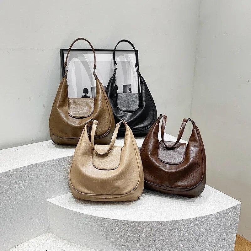Design Retro PU Leather Shoulder Bags for Women 2024 Winter Fashion Designer Female Hobo Bag Handbags and Purses
