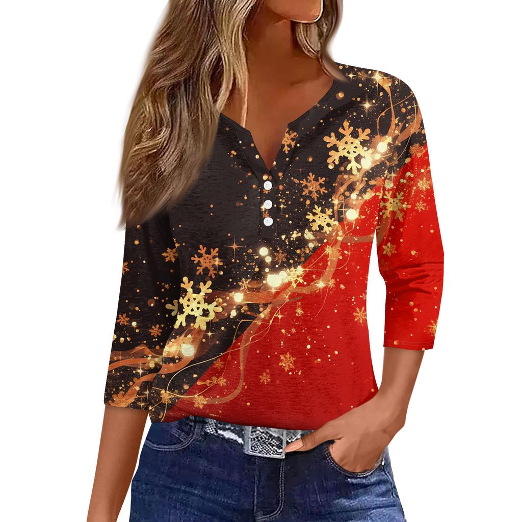 Рубашки с рукавом 3/4 для женщин, футболки с принтом, блузки, повседневные базовые топы больших размеров, пуловеры