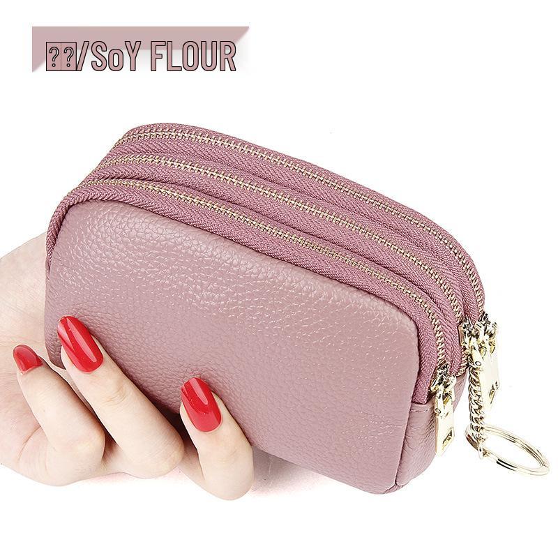 Европейский и американский мини-клатч из натуральной кожи: Простой модный кошелек для монет и ключей на трех молниях