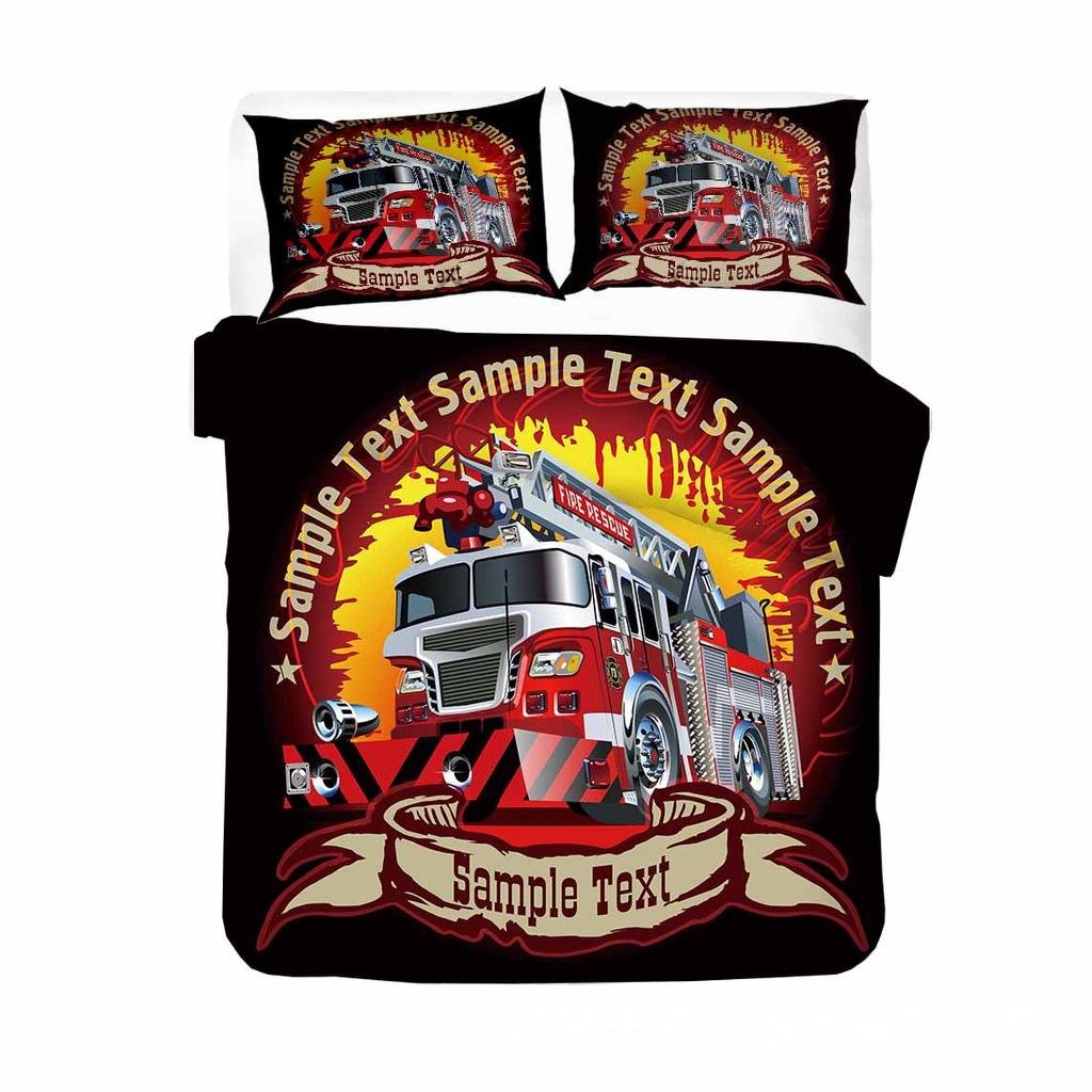Firefighter Truck Duvet Cover King/Queen Size Red Firemen Car Bedding Set For Kids Boys Girls Fire Engine Polyester Quilt Cover