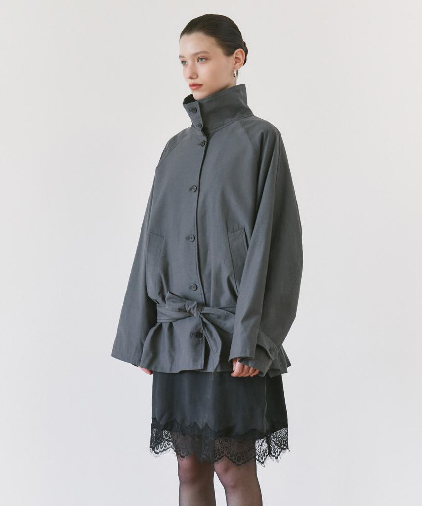 SIYAZU Siot4202 Oversized High-Neck Belted Jacket_Charcoal