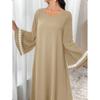 Пэчворк Белая Кружевная Отделка Круглый Вырез Разрез Свободная Миди Платье, Популярное на Ближнем Востоке Дубай для Женщин