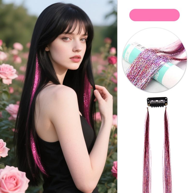 2 шт./компл. Лазерный шелк Цветной парик-тресс Цветной парик на заколках Цельный парик Цветная голографическая мишура для волос Блестящая фея