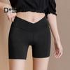 Women Safety Shorts Cross Waistband High Waist Ice Silk Seamless Yoga Leggings Solid Color Ultra-thin Bottoming Shorts