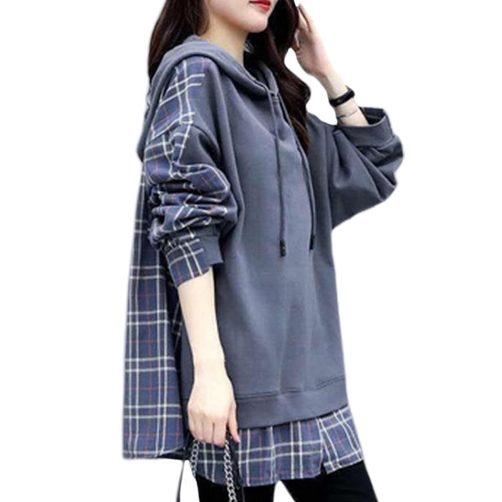 Guooryvner Women’s Faux-Layered Hoodie (Long Sleeve Pullover Sweatshirt, Top, Blue)