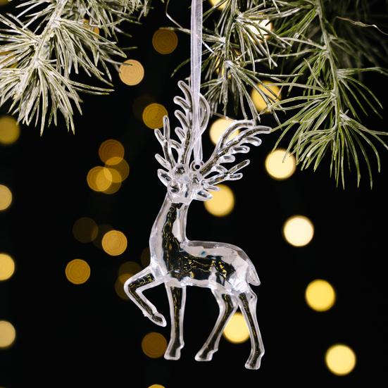 Elk Pendant Acrylic Reindeer Ornament Christmas Tree Clear Deer Dancing Hanging Figurine Xmas Tree Party Supplies