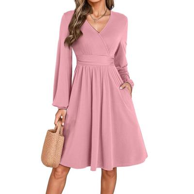 Женское модное повседневное платье с круглым вырезом и длинными рукавами