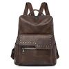 European and American Retro Versatile Women's Backpack High Quality Soft PU Leather College Student Rucksack Trendy Fashion Rivet Outdoor Travel Bag
