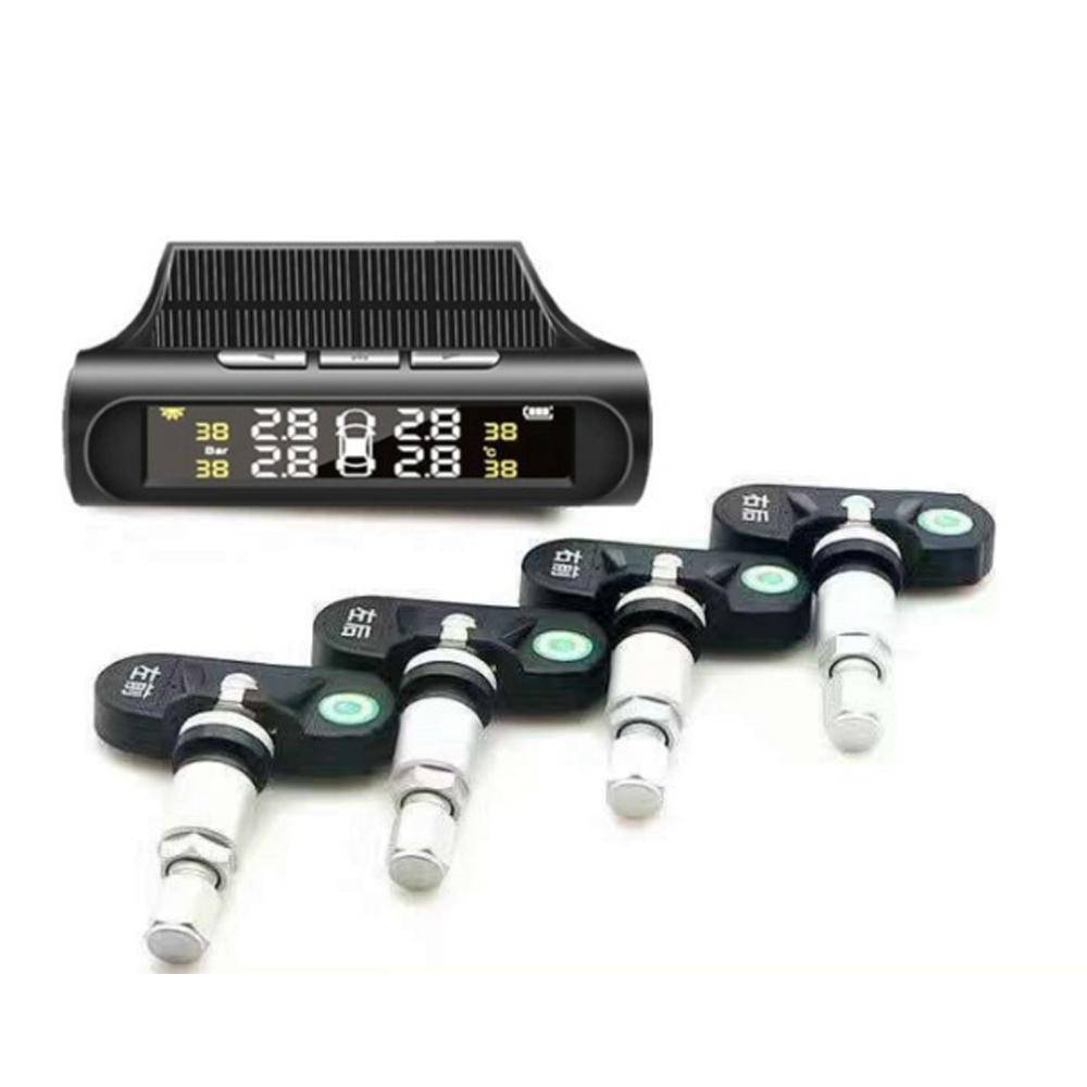 Solar Tire Pressure Detector Car Wireless Tire Pressure Monitor Monitoring System Waterproof with 4 Sensors Alarm Function