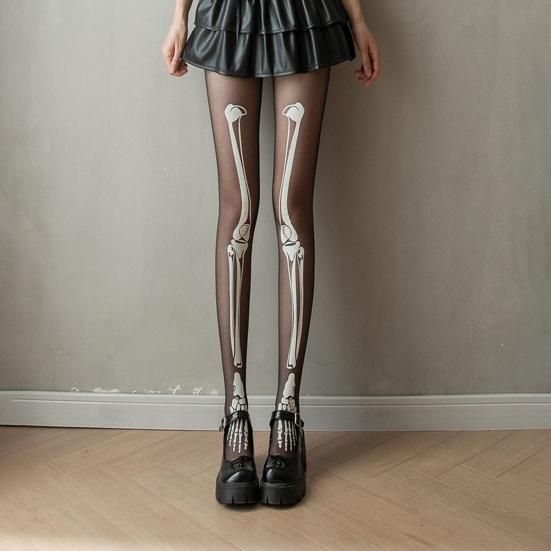 Женские колготки-скелеты на Хэллоуин с принтом в виде призрачной ноги, контрастные цвета, светящиеся ночью, светящиеся, тонкие, сетчатые, ужасающие, противоскользящие, для косплея, для выступлений