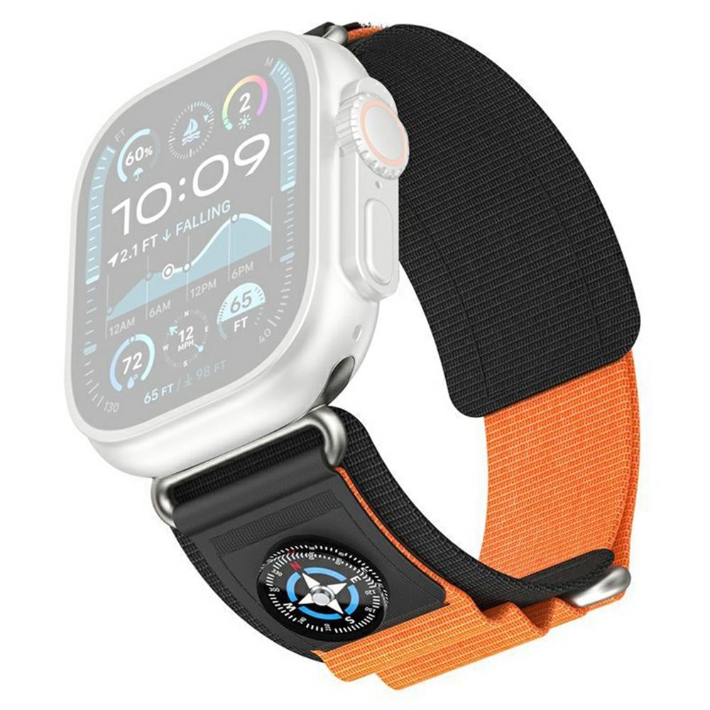 Nylon Band with Compass for Apple Watch Series 11 10 42mm / 9 8 7 41mm / SE3 SE2 SE 6 5 4 40mm / 3 2 1 38mm Adjustable Magic Tape Watch Strap