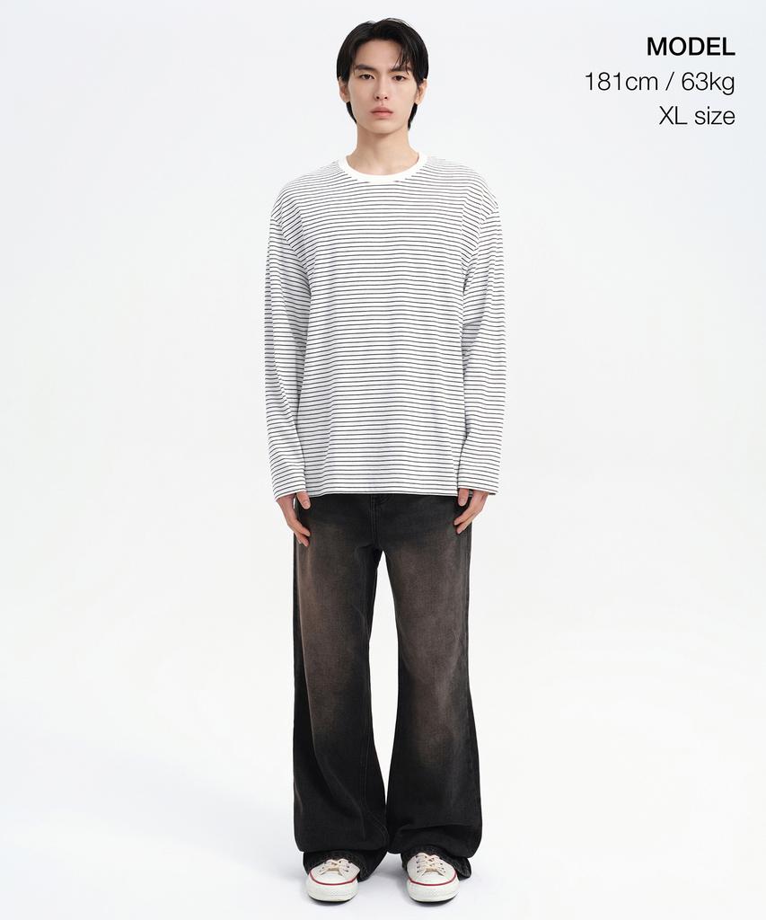 MUSINSA STANDARD Pin Stripe Relaxed Long Sleeve T-Shirt [White/Black]