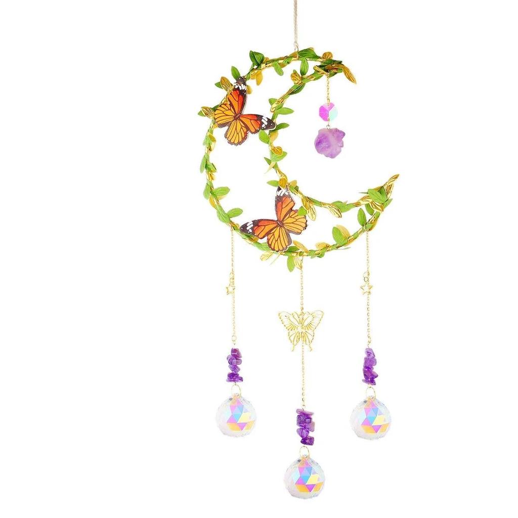 Crystals Wind Chime Star Moon Butterfly Hanging Ornament Sun Catcher Diamond Prisms Rainbow Maker Pendant Home Garden Decor