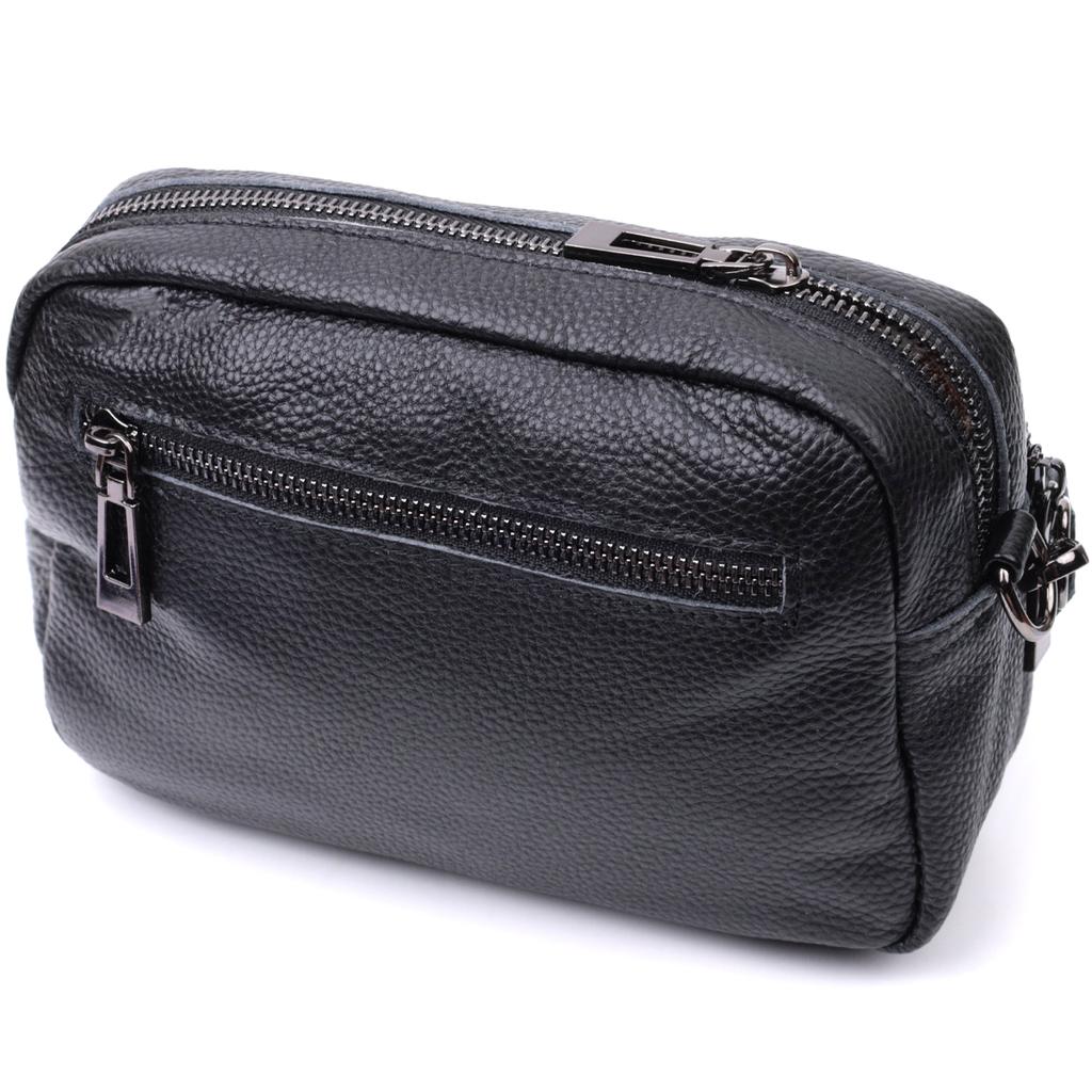 Women's Bag Stitched with Diamonds On the Front Side Made of Genuine Leather Vintage 22634 Black