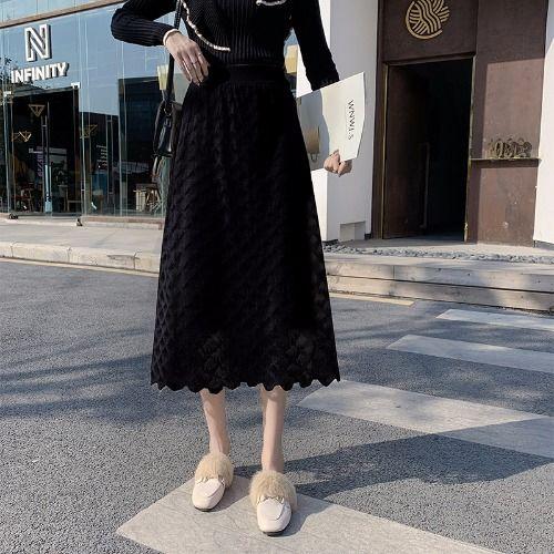 Двойная кружевная юбка средней длины для женщин на осень и зиму, однотонная в сочетании со свитером для высокой юбки А-силуэта, женские топы