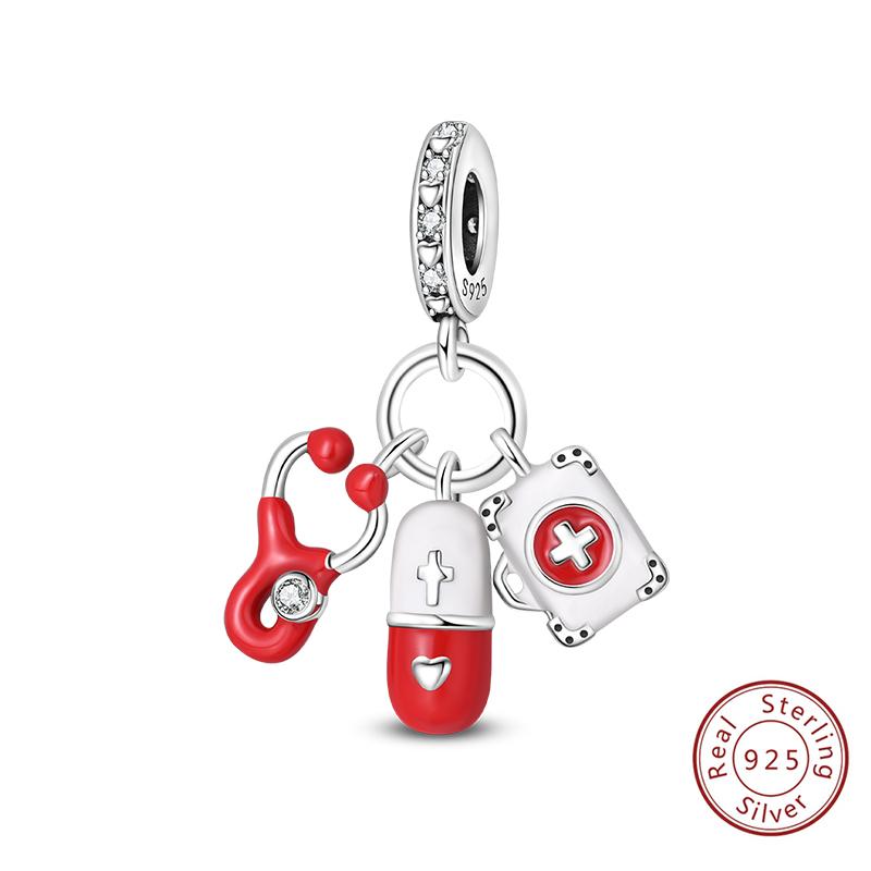 925 Silve Charms Beads Doctor's Teeth Dentist Charms First Aid Kit Dangle For Bracelet Occupation Jewelry Gift