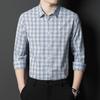 Весенний новый стиль, мужская рубашка с лацканами для молодежи и среднего возраста, повседневная свободная дышащая рубашка в квадратную клетку большого размера