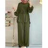 Muslim Women Matching Sets Long Sleeve Solid Color Loose Pant Suits Elegant Fashion Casual Tracksuit Kaftan