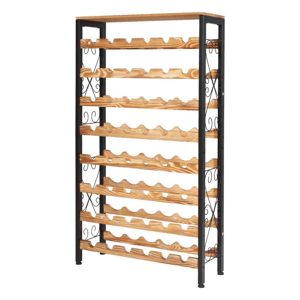 48 Bottle Wine Rack,8-Tier Iron Wine Bottle Holder With Wood Table Top,Freestanding Floor Display Wine Storage Shelves,For Kitchen Pantry, Cellar,