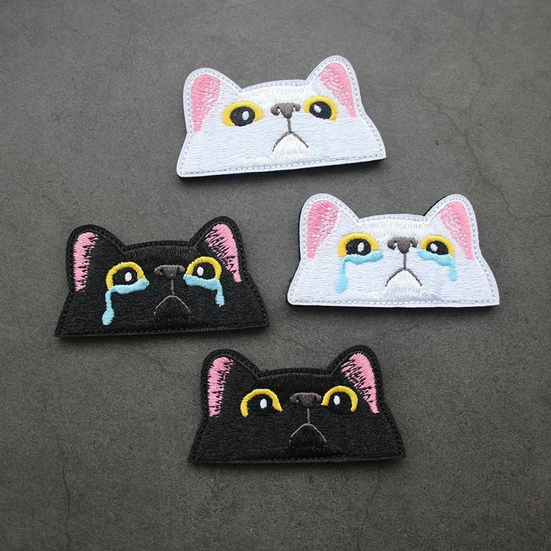 Black kitten cute creative full area embroidery Velcro tide badge morale badge armband pack patch badge