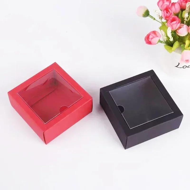 10/20pcs PVC Clear Lid Kraft Paper Box White Frosted Rectangular Gift Box Lid Ass Hide Glue Cake Handmade Soap Packaging Boxes