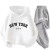 Autumn Warm New York Letter Cool Graphic Print Children Long Sleeve Hoodie +pant Suit 2pcs Set Sweatshirt Boy Girl Kid Sportwear
