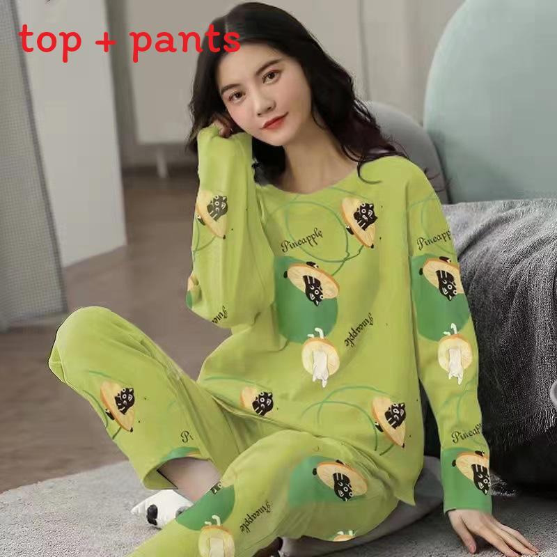Cute Cartoon Long Sleeve Pajama Set Polyester Lounge Wear For Teen Girls