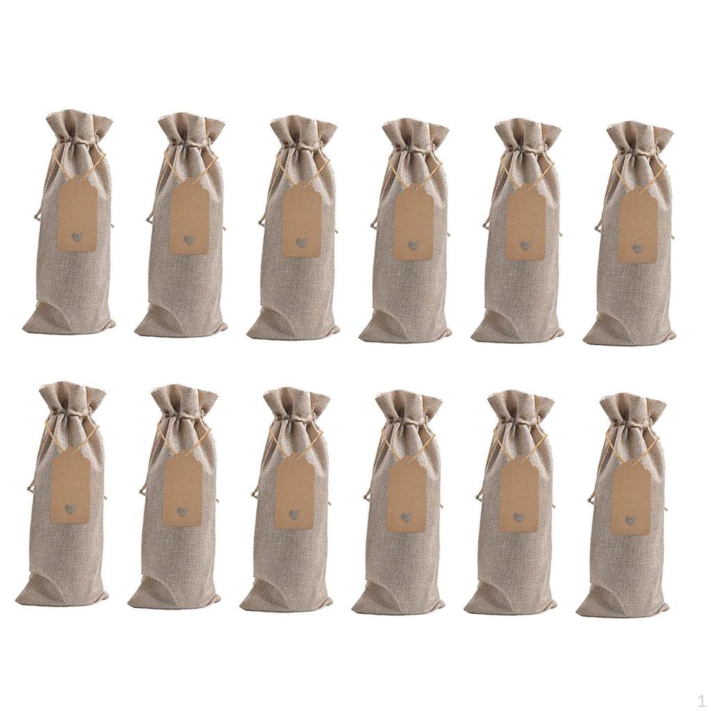 12 шт. мешков для вина из мешковины, подарочные принадлежности с бирками, подарочная сумка для бутылок, для дома