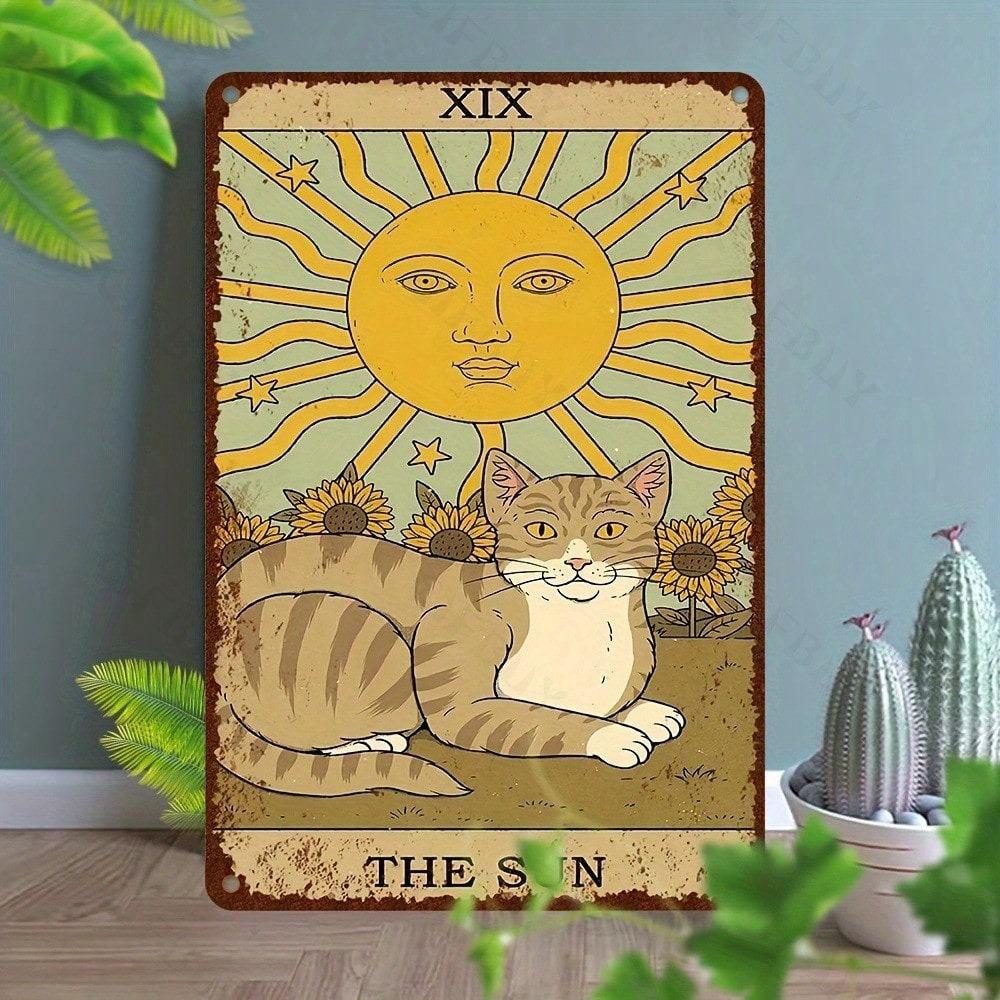 1 шт. Металлическая табличка Таро Солнце 8x12 дюймов УФ-печать Алюминиевое настенное искусство Декор для дома, офиса, бара, кафе Внутренняя и наружная подвесная табличка