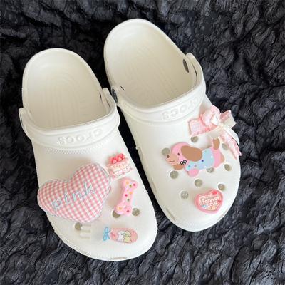 Розовая сетка, пряжка для обуви с отверстием в форме сердца, мультфильм, аксессуар для самостоятельного изготовления, милый бант, съемный цветок для обуви, декоративные аксессуары