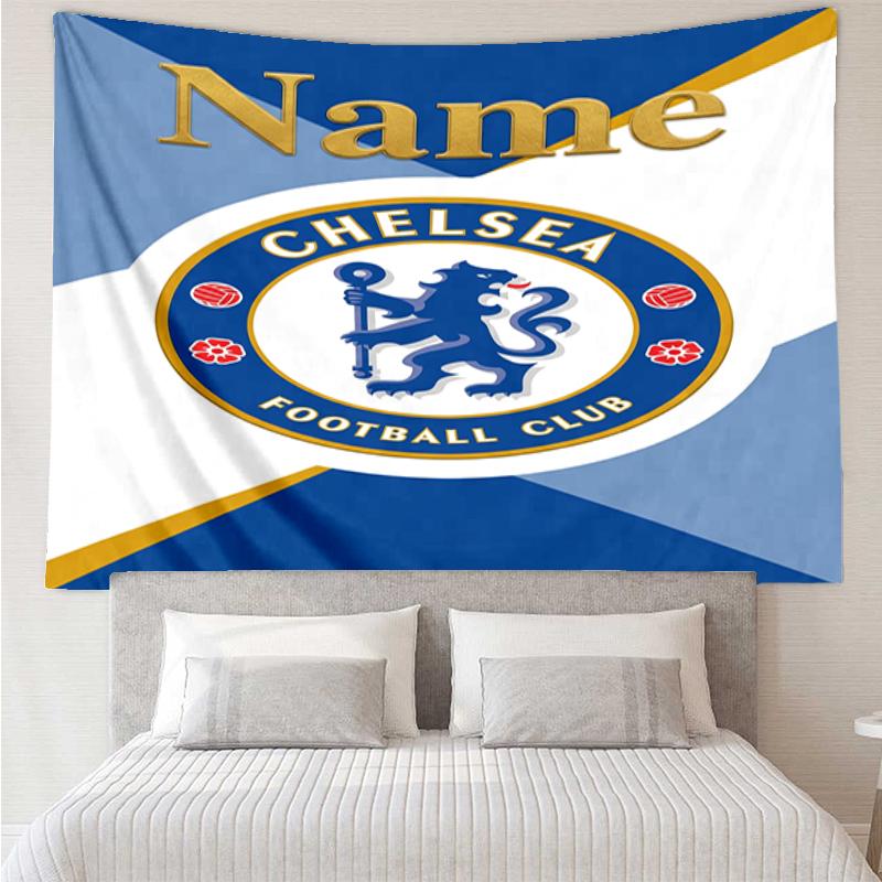 Custom Name Chelsea Football Club Print Tapestry, Backdrop, Easy Setup, Ideal for Bedroom, Office & Living Room, with Aesthetic Wall Hanging Decor.