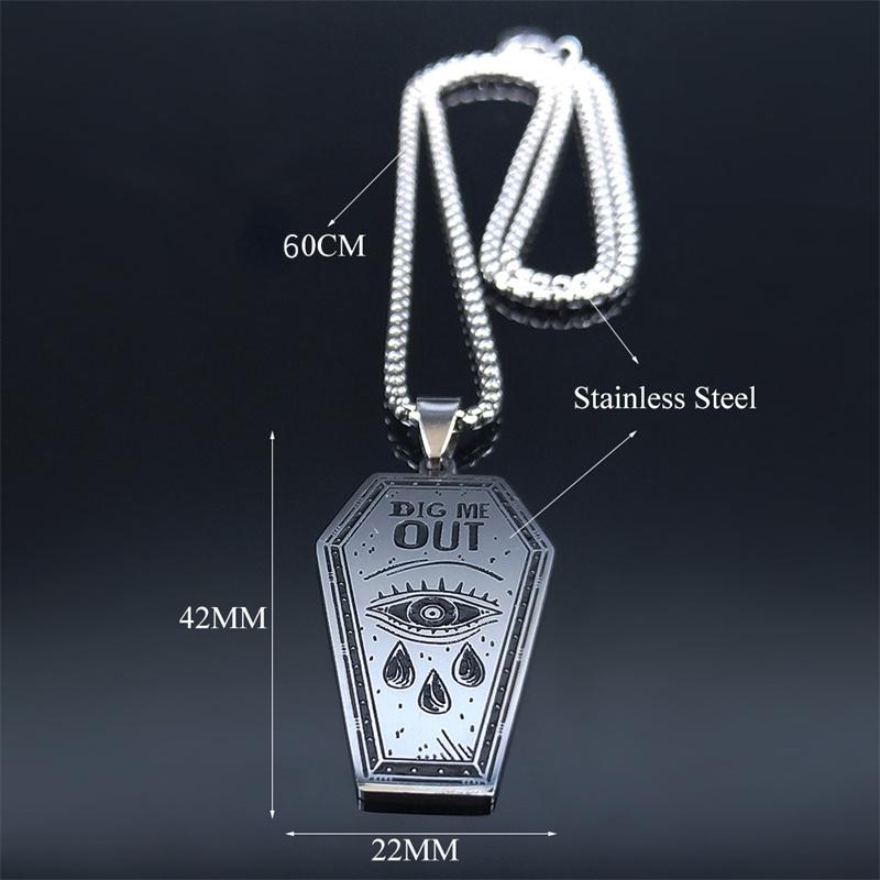 Модные ожерелья с глазами, темный панк, выкопайте меня, гроб, глаза, слезы, ожерелья из нержавеющей стали, мужские ожерелья с сглаза, серебряный цвет, цепочка, ожерелье, ювелирные изделия