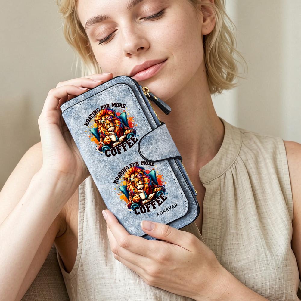 Lion Print Coffee Lover Long Wallet