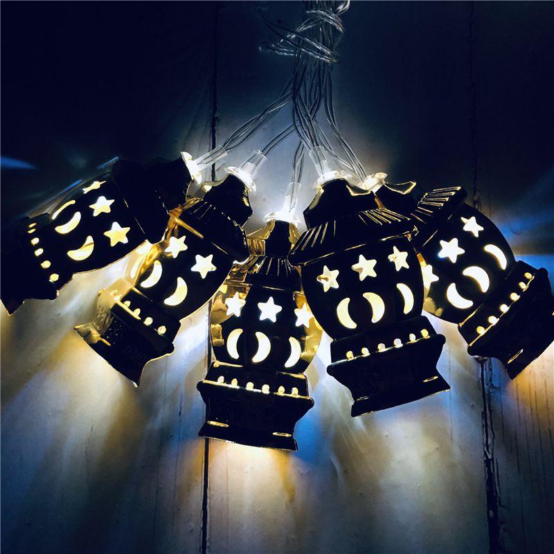 Красивый Рамадан Ид Мубарак Фонарь Светодиодная Гирлянда Фея с Дизайном Луны и Звезд