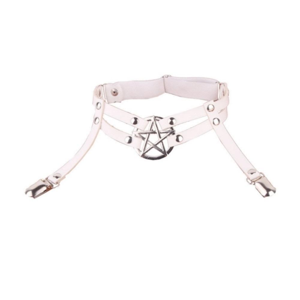 Adjustable Suspender Stockings Clip PU Leather Garter Belt Fashion Pentagram Leg Strap Girls